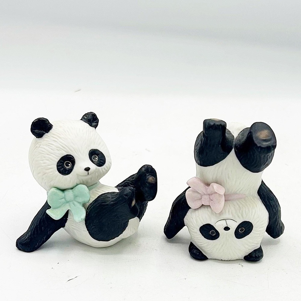 Vintage Set of Two Enesco Pandy Playful Panda Cubs 1980